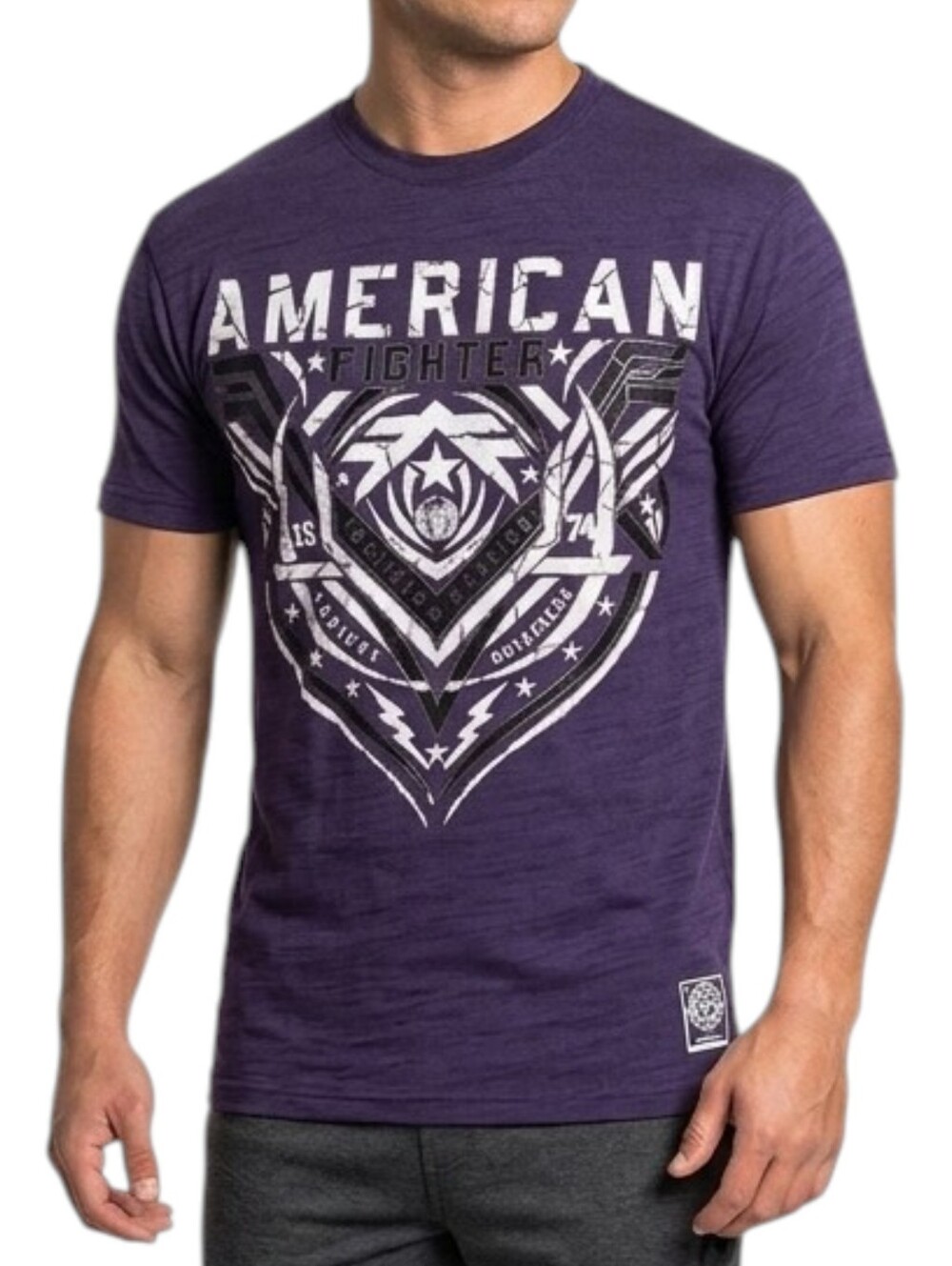 American Fighter Mens Large Purple Foil Graphic T-Shirt MMA Training Division L